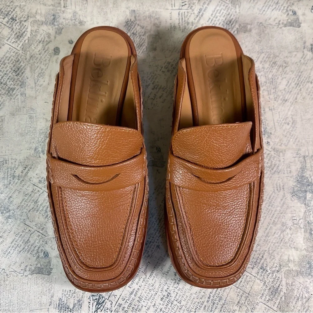 Beklina Loafer Mule Cocoa Brown Leather Penny Loafers Handmade Peru